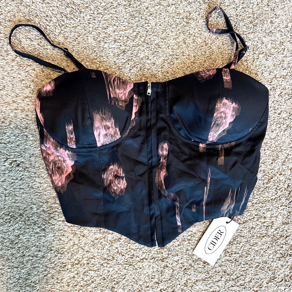 Cider Corset Bustier Top Black and Pink Size Small NWT